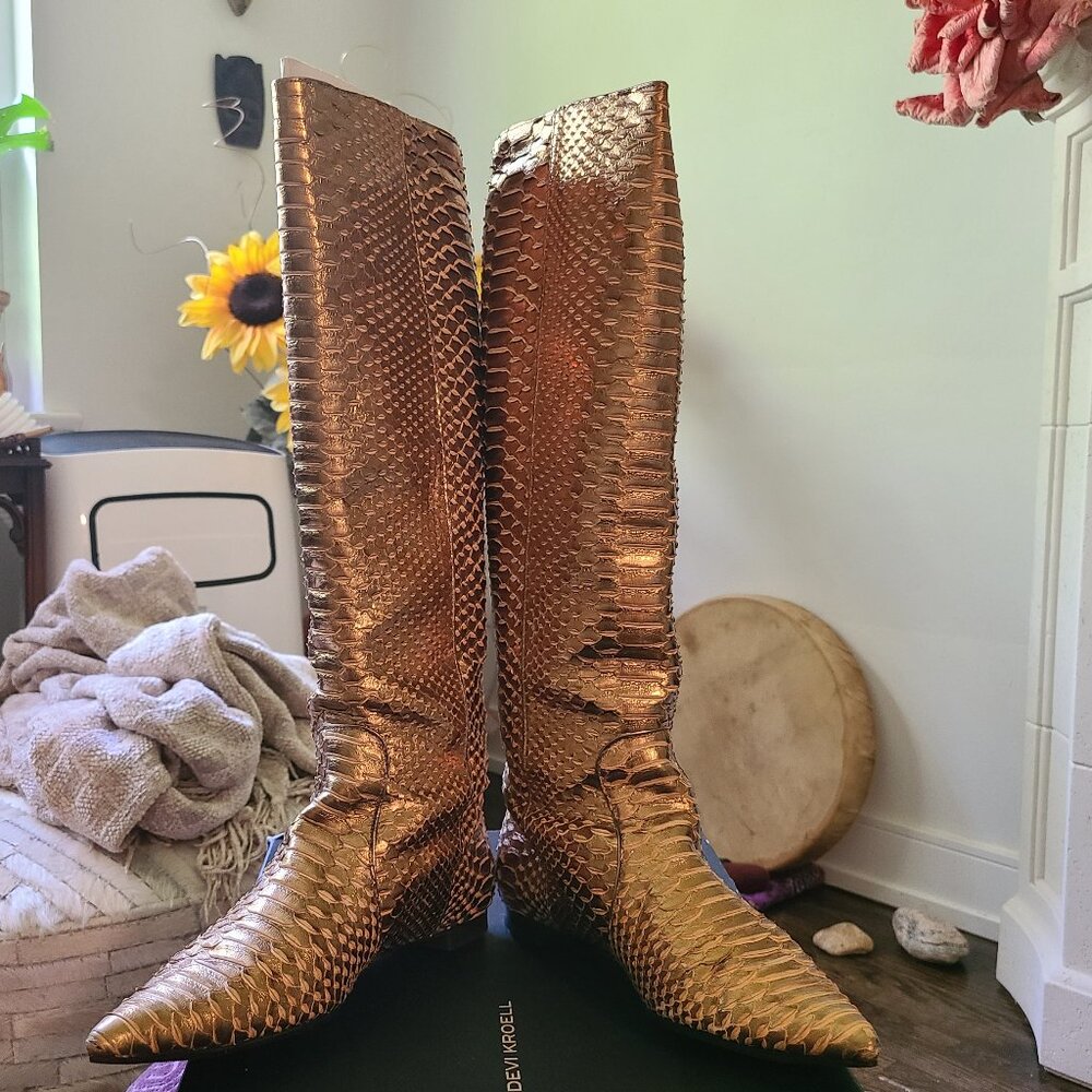 DEVI KROELL Gold Snakeskin Python Boots